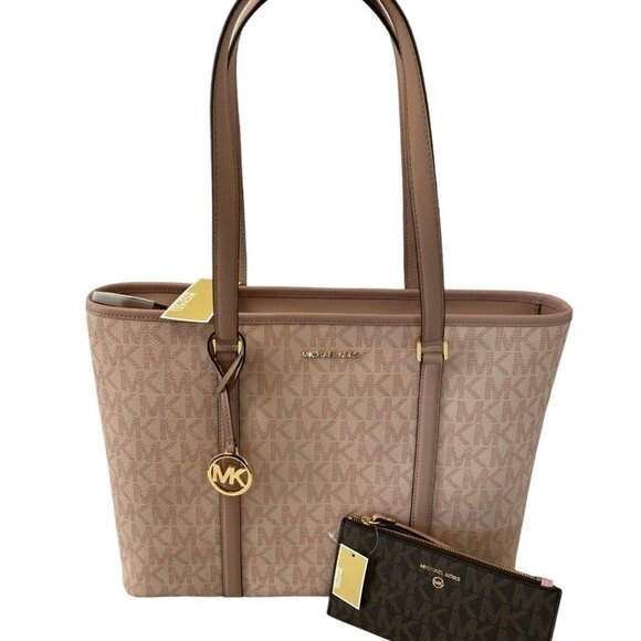 Michael Kors Sady 38T1CD4T7B Ballet Pink Purse Tote Bag & Jet Set Zip Wristlet - Picture 1 of 15